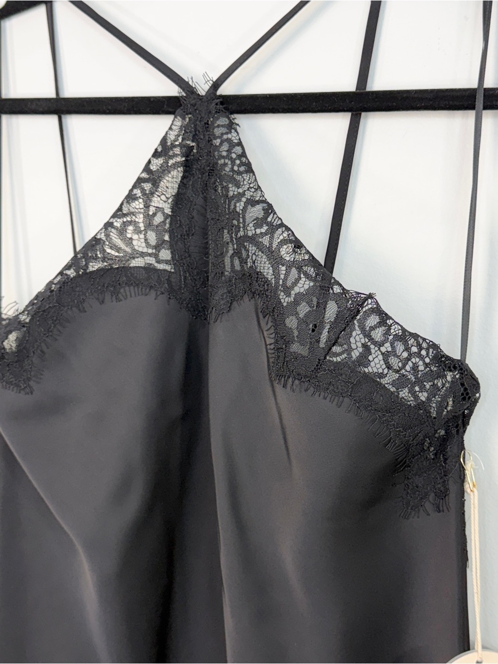 NWT REVOLVE Camila Coelho black satin lace silky asymmetrical slip dress M - Picture 7 of 14